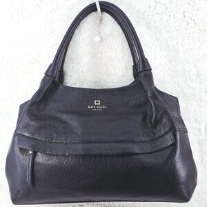 KATE SPADE Large Black Pebble Leather Double Handle Shoulder Bag Satchel Purse